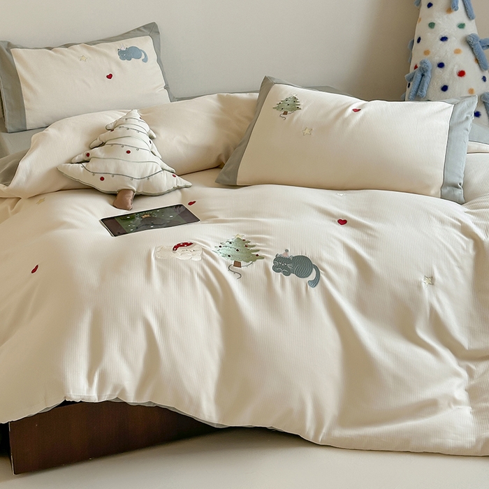 91家纺网 家纺一手货源 找家纺 （总）风向标家纺 2025新款透气软织提花磨毛卡通毛巾绣四件套-风格二