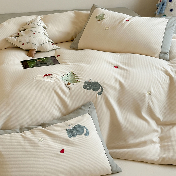 91家纺网 家纺一手货源 找家纺 （总）风向标家纺 2025新款透气软织提花磨毛卡通毛巾绣四件套-风格二