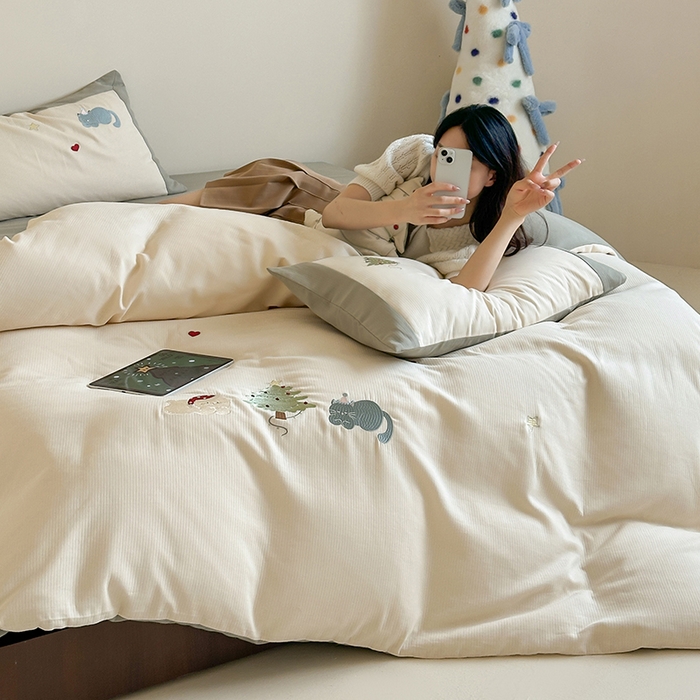 （总）风向标家纺 2025新款透气软织提花磨毛卡通毛巾绣四件套-风格二