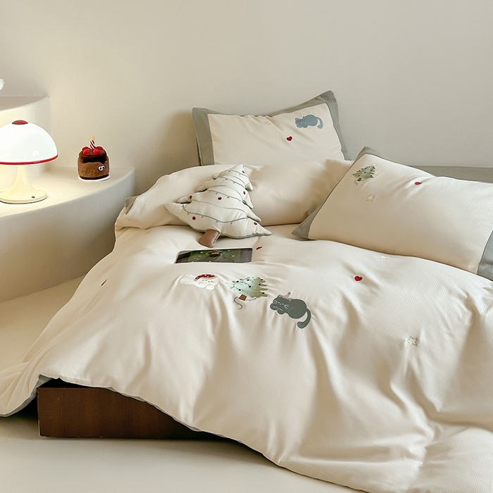 91家纺网 家纺一手货源 找家纺 （总）风向标家纺 2025新款透气软织提花磨毛卡通毛巾绣四件套-风格二