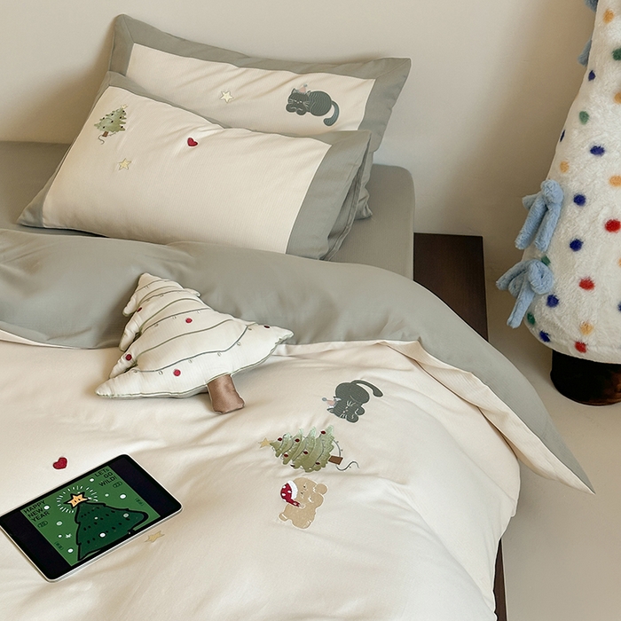 91家纺网 家纺一手货源 找家纺 （总）风向标家纺 2025新款透气软织提花磨毛卡通毛巾绣四件套-风格二