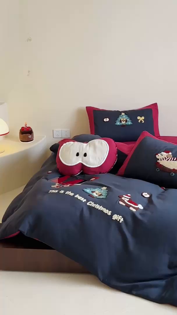 91家纺网 家纺一手货源 找家纺 风向标家纺 2025新款透气软织提花磨毛卡通毛巾绣四件套-风格二 苹果狗-蓝