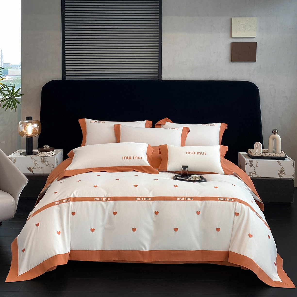 91家纺网 家纺一手货源 找家纺 高端A类加厚保暖全棉磨毛四件套纯棉被套奢侈品同款刺绣轻奢床笠款秋冬床上用品 桃之夭夭-艾橙