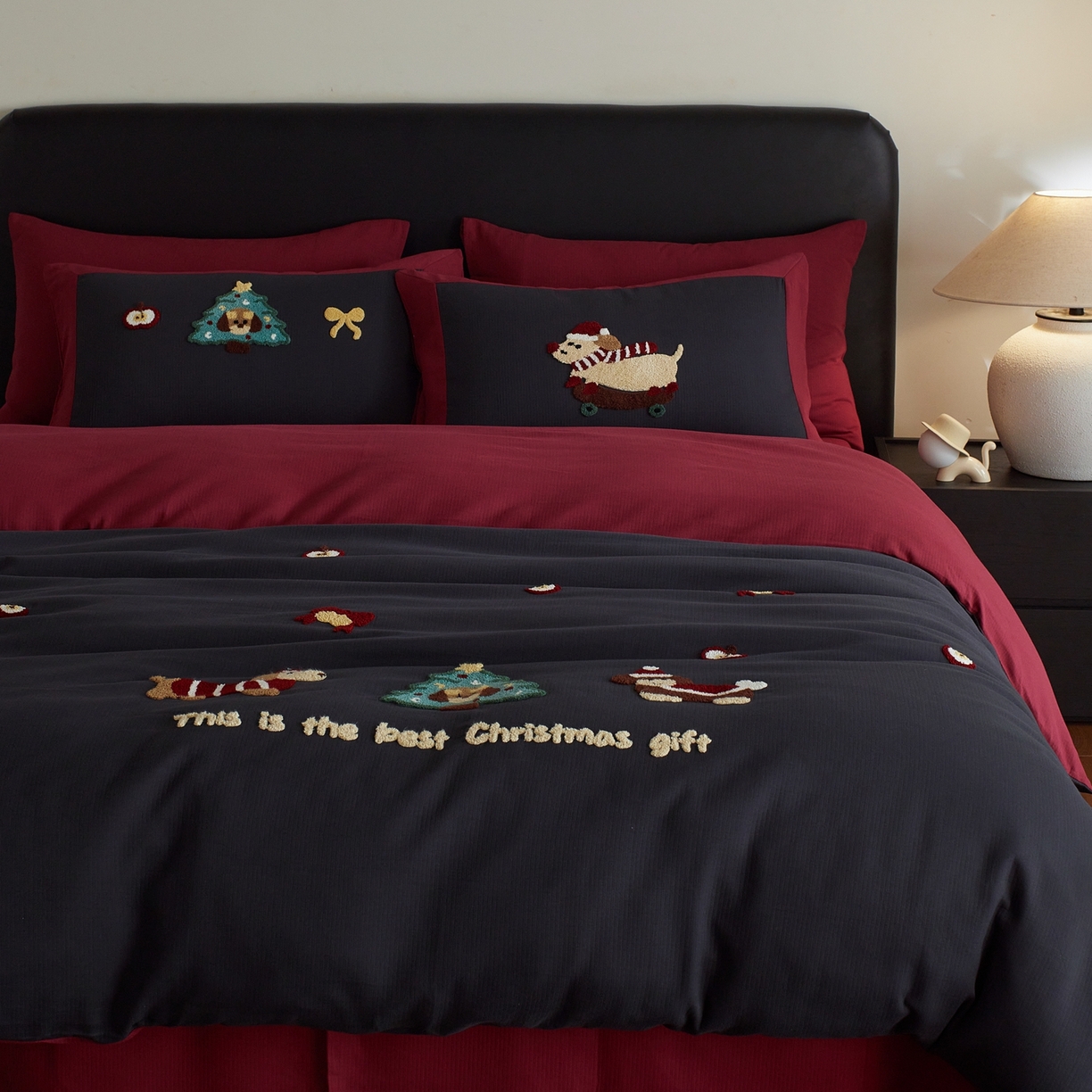 风向标家纺 2025新款透气软织提花磨毛卡通毛巾绣四件套-风格三 苹果狗-蓝