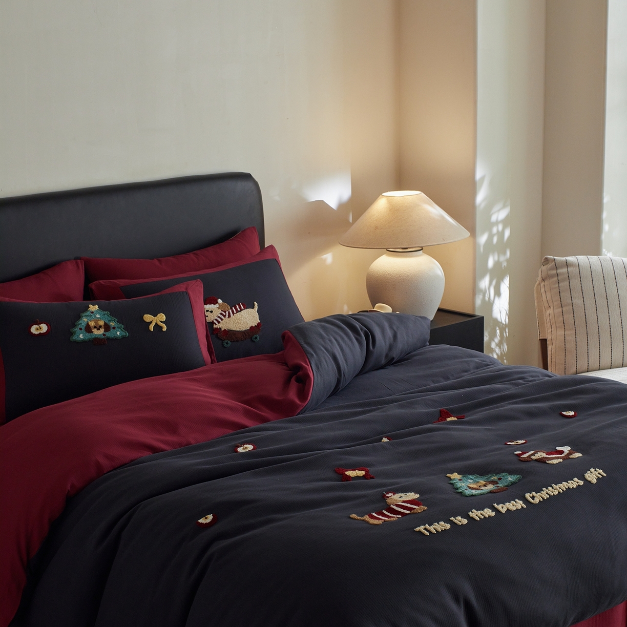 91家纺网 家纺一手货源 找家纺 风向标家纺 2025新款透气软织提花磨毛卡通毛巾绣四件套-风格三 苹果狗-蓝