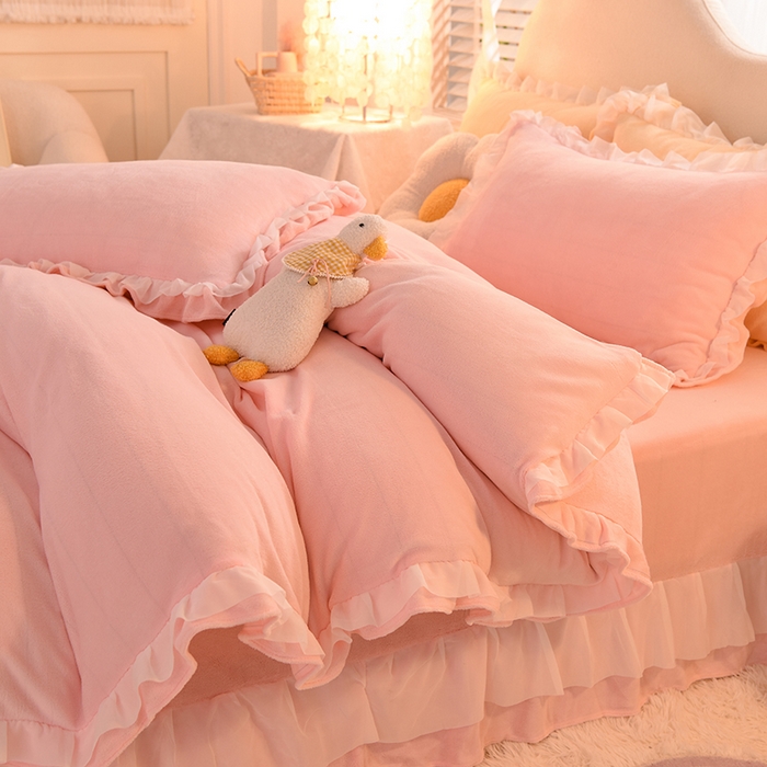 91家纺网 家纺一手货源 找家纺 （总）后庭寝室 2025新款韩式花边牛奶绒四件套-香香公主系列