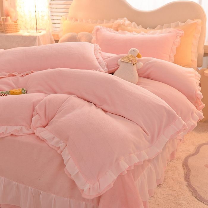 91家纺网 家纺一手货源 找家纺 （总）后庭寝室 2025新款韩式花边牛奶绒四件套-香香公主系列