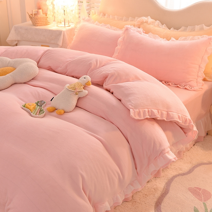 91家纺网 家纺一手货源 找家纺 （总）后庭寝室 2025新款韩式花边牛奶绒四件套-香香公主系列