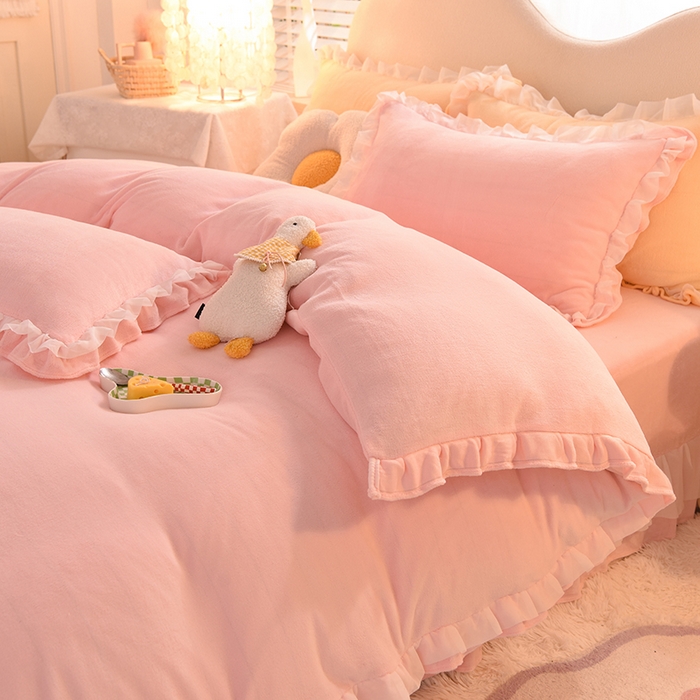 91家纺网 家纺一手货源 找家纺 （总）后庭寝室 2025新款韩式花边牛奶绒四件套-香香公主系列