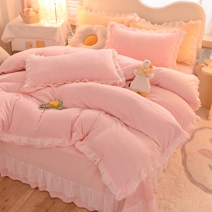 91家纺网 家纺一手货源 找家纺 （总）后庭寝室 2025新款韩式花边牛奶绒四件套-香香公主系列