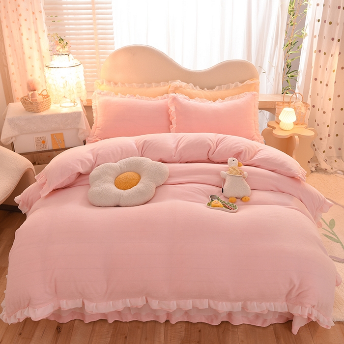 91家纺网 家纺一手货源 找家纺 （总）后庭寝室 2025新款韩式花边牛奶绒四件套-香香公主系列