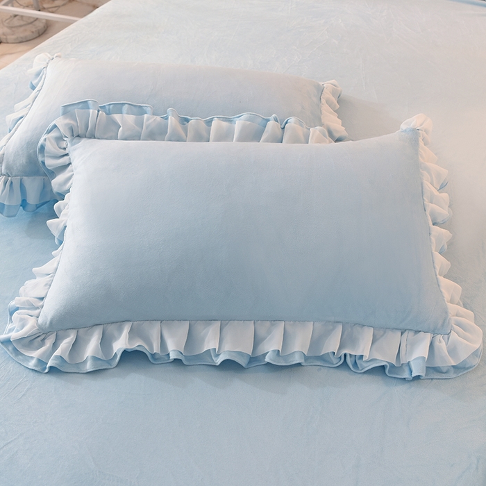 91家纺网 家纺一手货源 找家纺 后庭寝室 2025新款韩式花边牛奶绒四件套-香香公主系列 香香公主-浅蓝