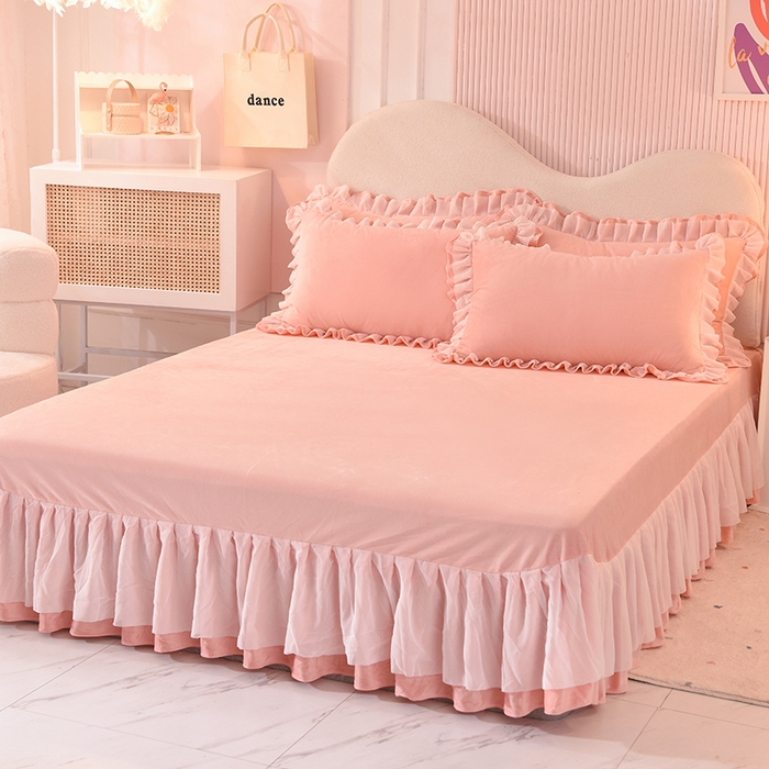 91家纺网 家纺一手货源 找家纺 后庭寝室 2025新款韩式花边牛奶绒四件套-香香公主系列 香香公主-玉色