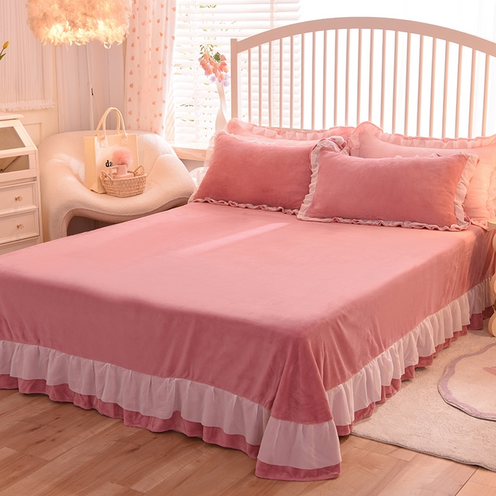 91家纺网 家纺一手货源 找家纺 后庭寝室 2025新款韩式花边牛奶绒四件套-香香公主系列 香香公主-豆沙