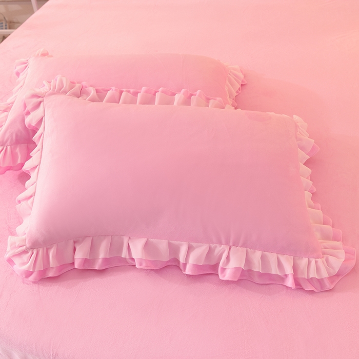 91家纺网 家纺一手货源 找家纺 后庭寝室 2025新款韩式花边牛奶绒四件套-香香公主系列 香香公主-粉色