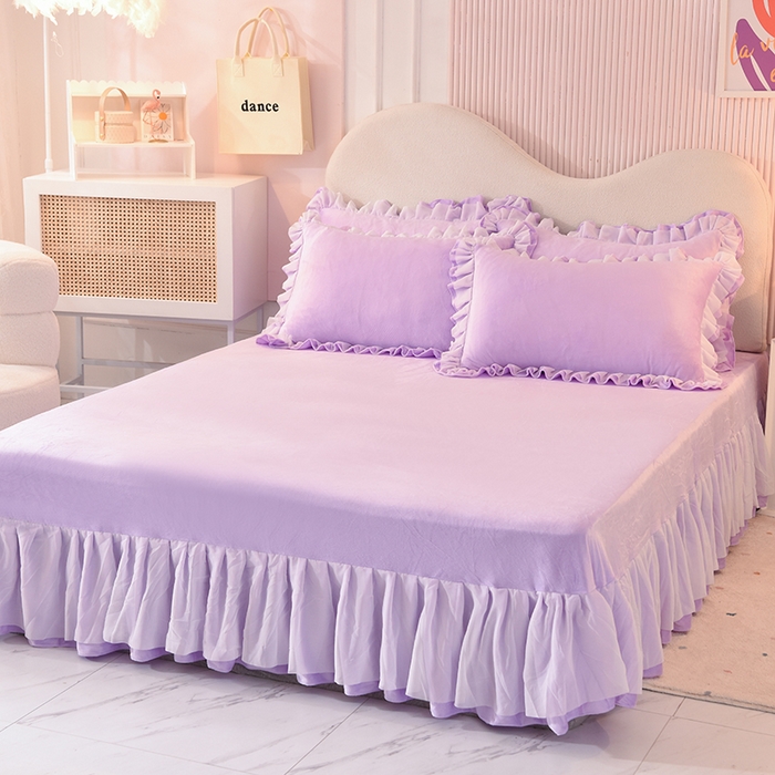 91家纺网 家纺一手货源 找家纺 后庭寝室 2025新款韩式花边牛奶绒四件套-香香公主系列 香香公主-浅紫