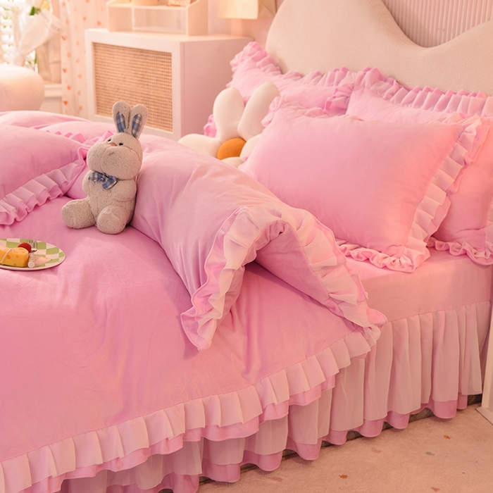 后庭寝室 2025新款韩式花边牛奶绒四件套-香香公主系列 香香公主-粉色