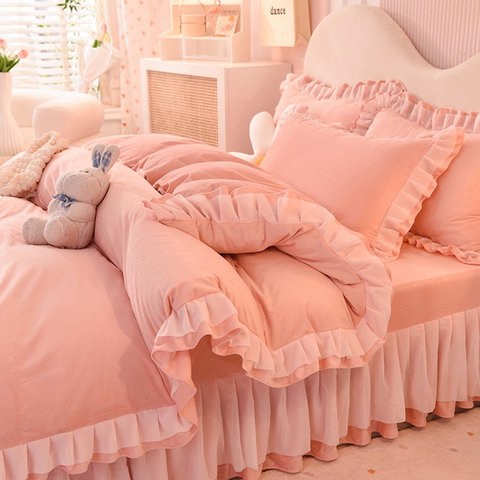 后庭寝室 2025新款韩式花边牛奶绒四件套-香香公主系列 香香公主-玉色