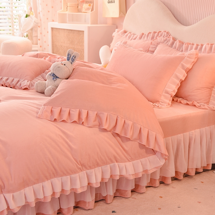 91家纺网 家纺一手货源 找家纺 后庭寝室 2025新款韩式花边牛奶绒四件套-香香公主系列 香香公主-玉色