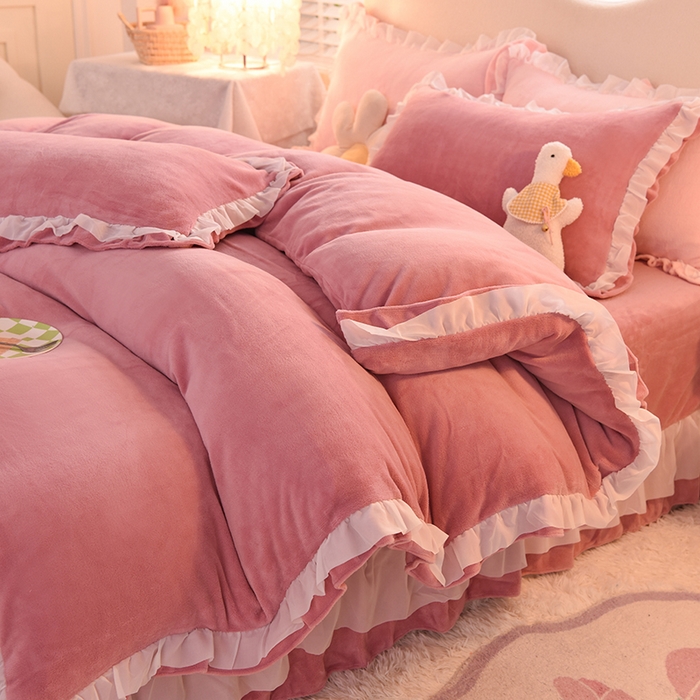 后庭寝室 2025新款韩式花边牛奶绒四件套-香香公主系列 香香公主-豆沙