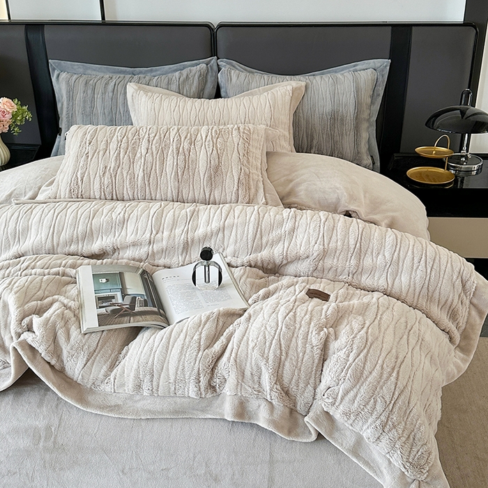 太阳树 2025新款高克重兔毛绒牛奶绒四件套 海岸香颂—奶咖