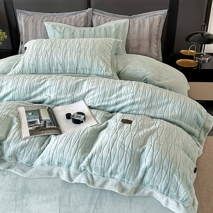 太阳树 2025新款高克重兔毛绒牛奶绒四件套 海岸香颂—青草绿