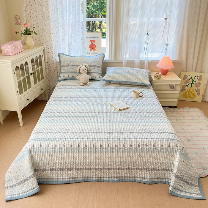 91家纺网 家纺一手货源 找家纺 美优兰 2025新款双面全棉水洗床盖 蓝汐