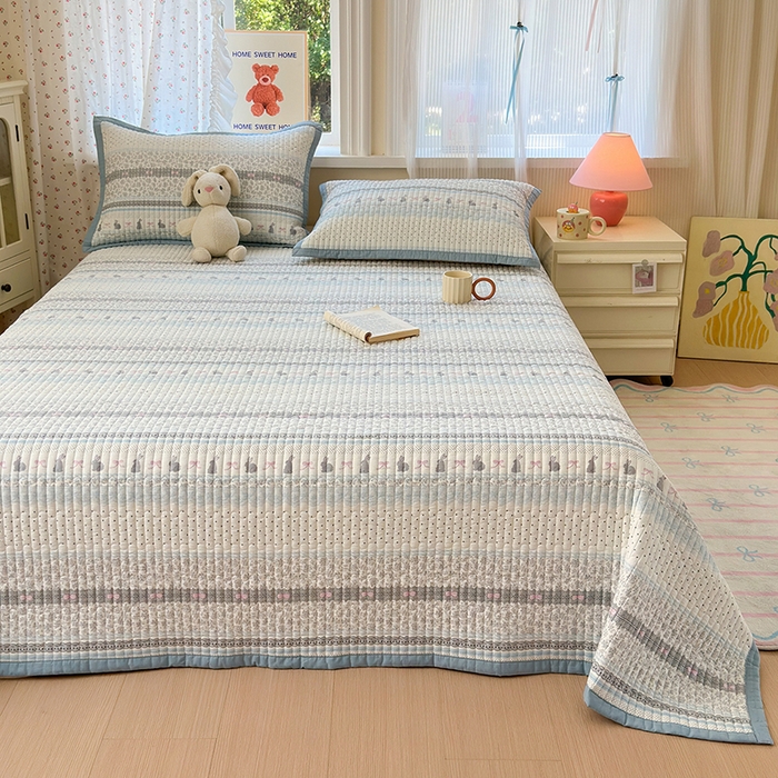 91家纺网 家纺一手货源 找家纺 美优兰 2025新款双面全棉水洗床盖 蓝汐