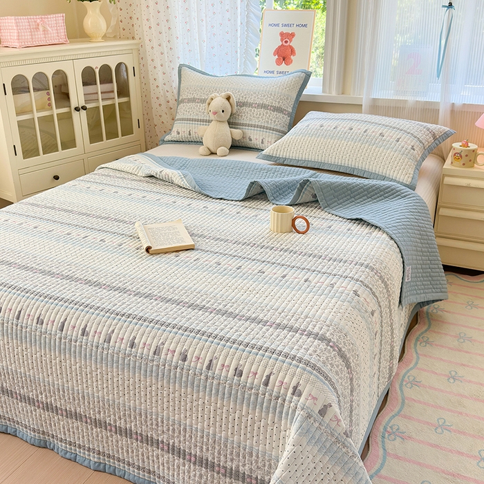 91家纺网 家纺一手货源 找家纺 美优兰 2025新款双面全棉水洗床盖 蓝汐