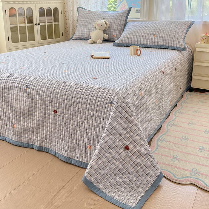 91家纺网 家纺一手货源 找家纺 美优兰 2025新款双面全棉水洗床盖 蘑菇格