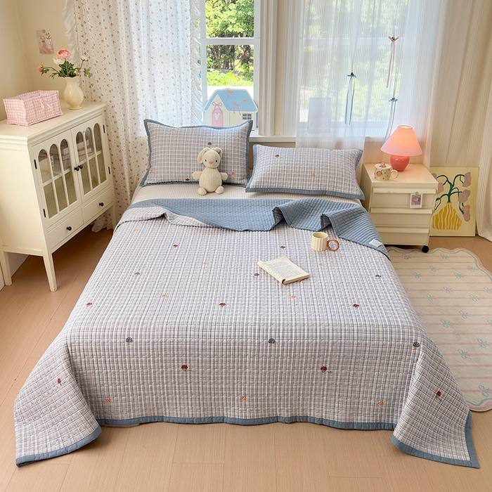 91家纺网 家纺一手货源 找家纺 美优兰 2025新款双面全棉水洗床盖 蘑菇格