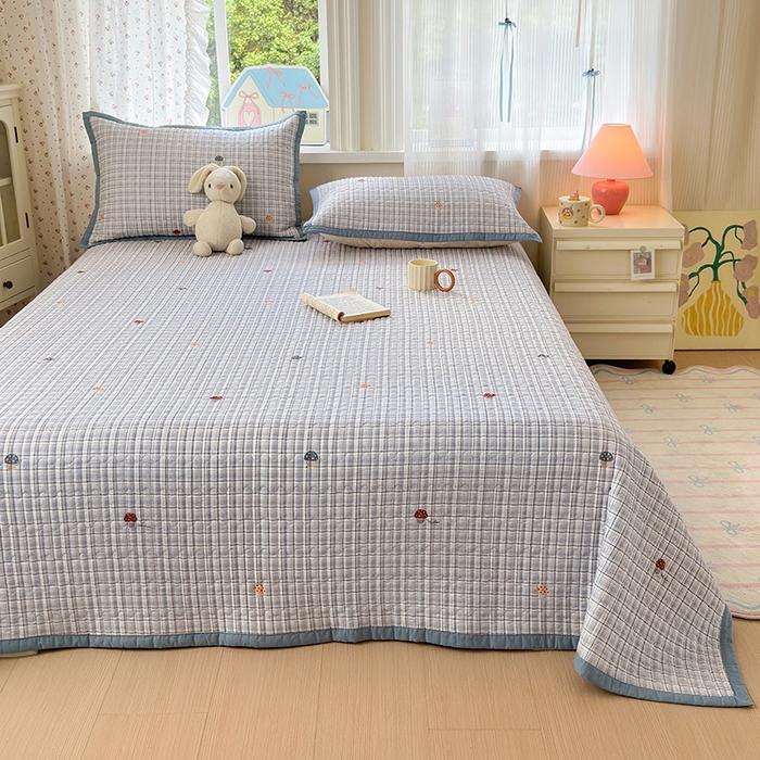 91家纺网 家纺一手货源 找家纺 美优兰 2025新款双面全棉水洗床盖 蘑菇格