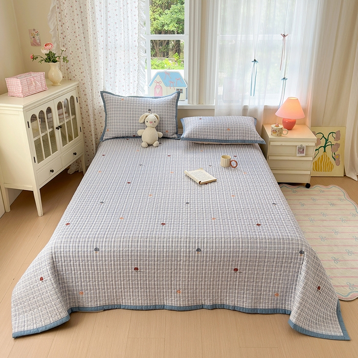 91家纺网 家纺一手货源 找家纺 美优兰 2025新款双面全棉水洗床盖 蘑菇格