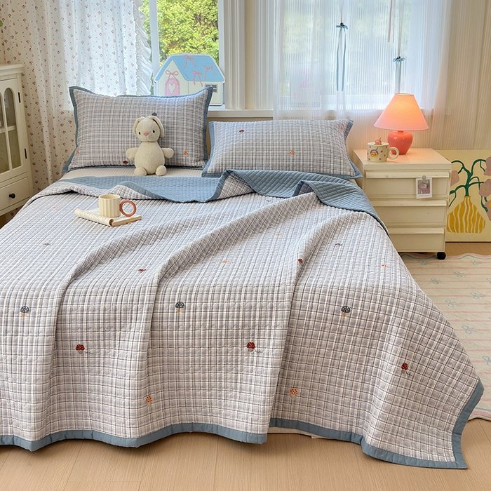 91家纺网 家纺一手货源 找家纺 美优兰 2025新款双面全棉水洗床盖 蘑菇格