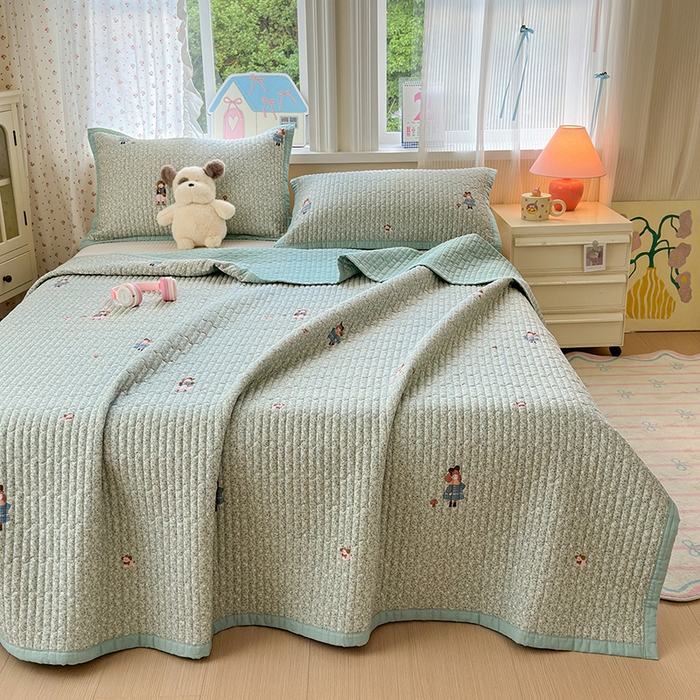 91家纺网 家纺一手货源 找家纺 美优兰 2025新款双面全棉水洗床盖 跳舞女孩