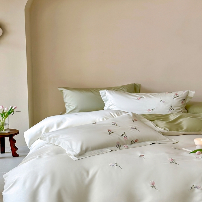 91家纺网 家纺一手货源 找家纺 （总）佳汐蓝家纺 2025新款春夏新品TENCEL兰精天丝四件套绣花系列