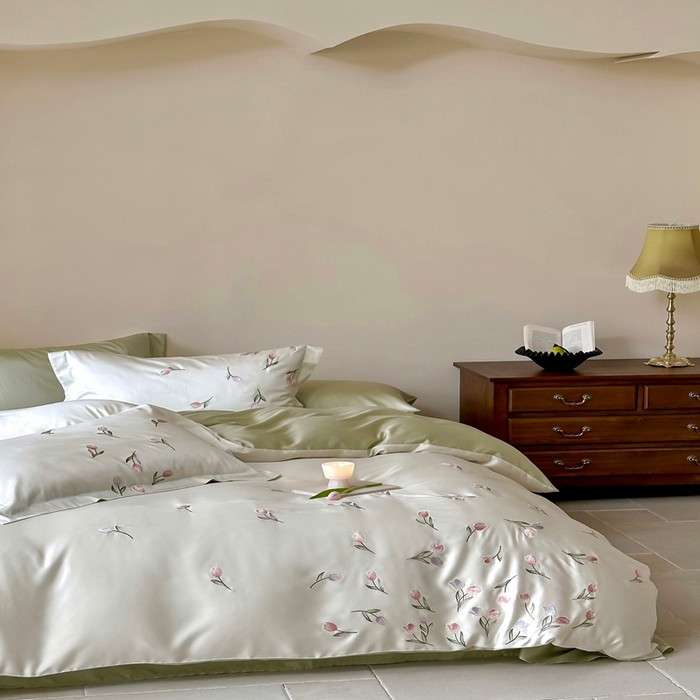 91家纺网 家纺一手货源 找家纺 （总）佳汐蓝家纺 2025新款春夏新品TENCEL兰精天丝四件套绣花系列