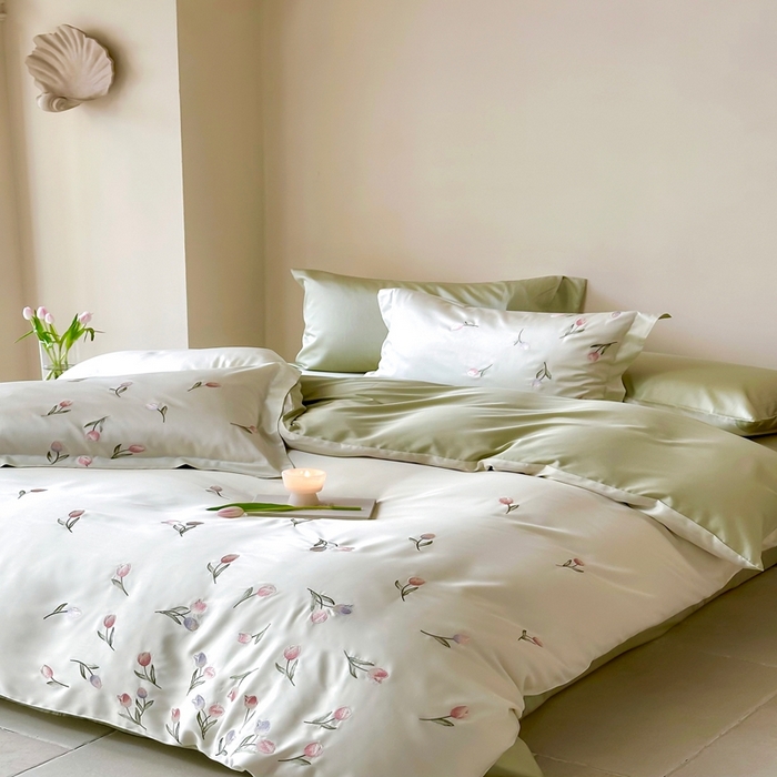 91家纺网 家纺一手货源 找家纺 （总）佳汐蓝家纺 2025新款春夏新品TENCEL兰精天丝四件套绣花系列