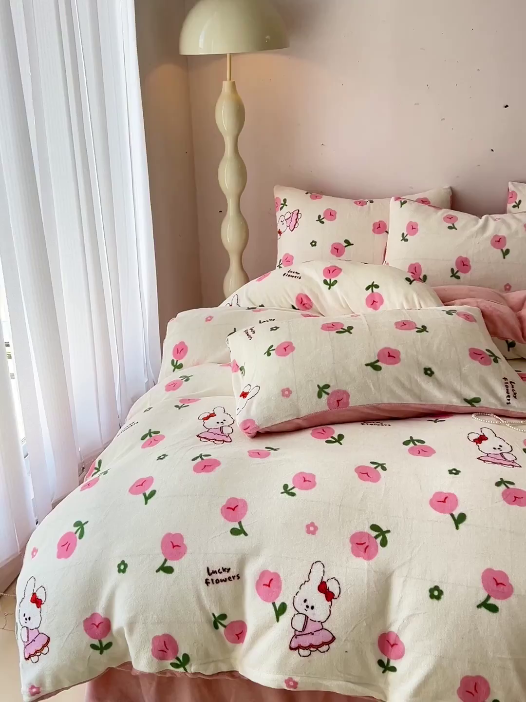 91家纺网 家纺一手货源 找家纺 麦瑞家纺 2025新款印花牛奶绒四件套跑量款 许愿兔