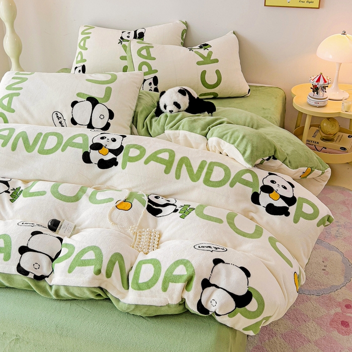 91家纺网 家纺一手货源 找家纺 麦瑞家纺 2025新款印花牛奶绒四件套跑量款 呆萌熊