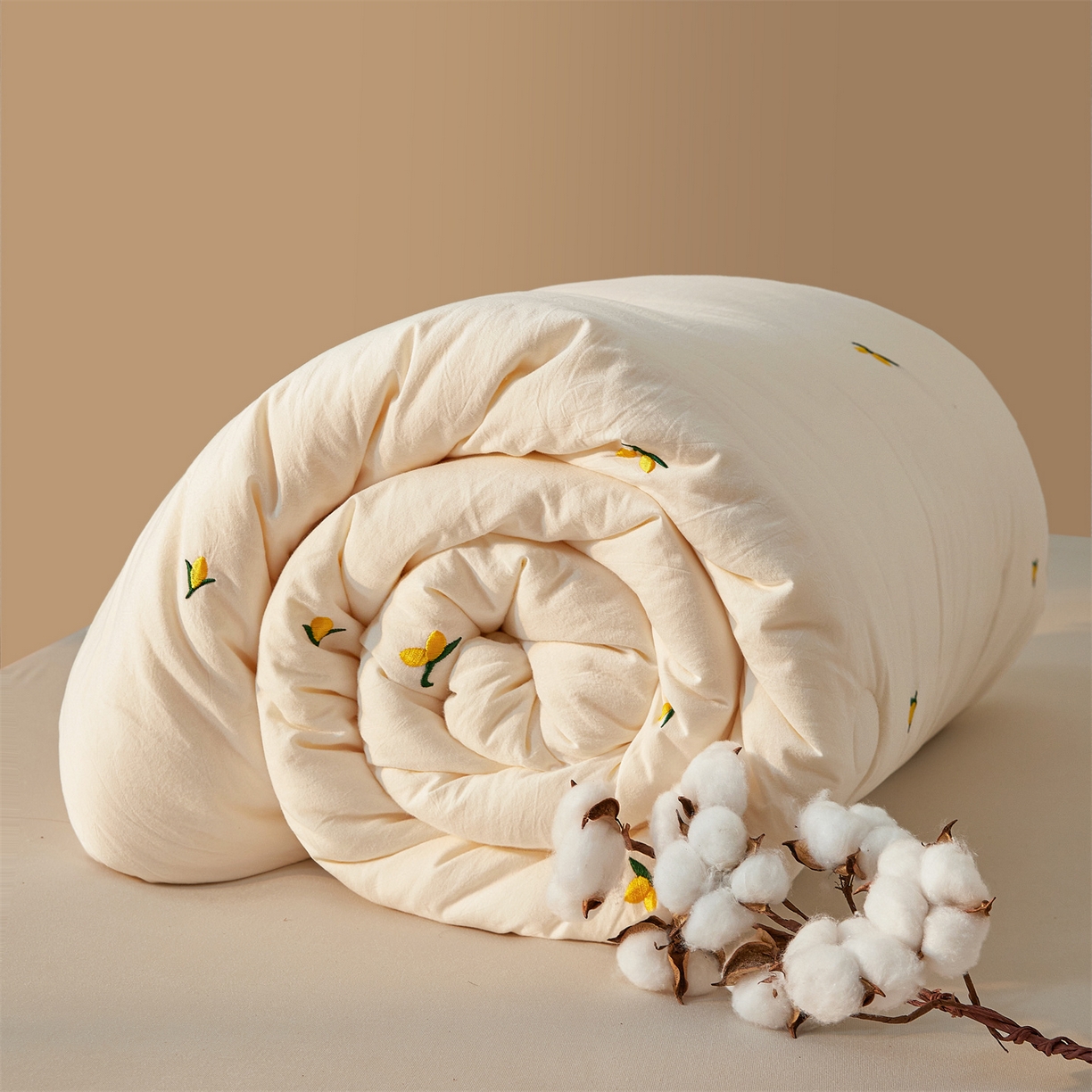 创优家纺 2025新款专版绣花被全棉满绣刺绣被芯里外全棉新疆棉花被纯棉被芯被子春秋被冬被儿童被直播 里外全棉-黄花絮