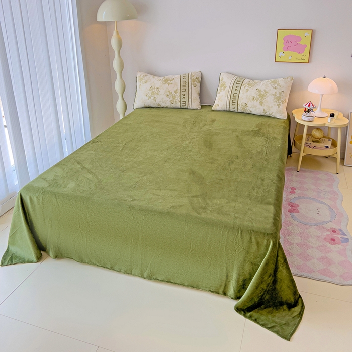 91家纺网 家纺一手货源 找家纺 麦瑞家纺 2025新款印花牛奶绒四件套跑量款 花季-绿