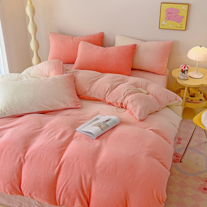 91家纺网 家纺一手货源 找家纺 麦瑞家纺 2025新款印花牛奶绒四件套跑量款 渐变-粉