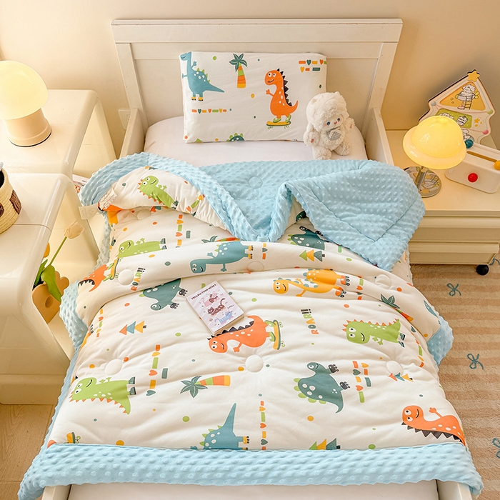 天瑜家纺205新款A类针织面料手包豆豆绒冬被大豆被 恐龙宝贝兰