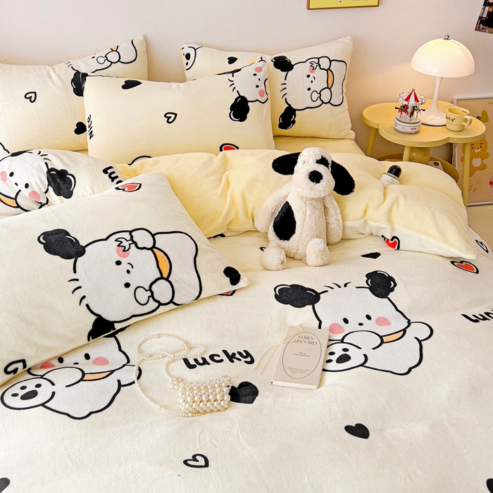 91家纺网 家纺一手货源 找家纺 麦瑞家纺 2025新款印花牛奶绒四件套跑量款 旺旺队