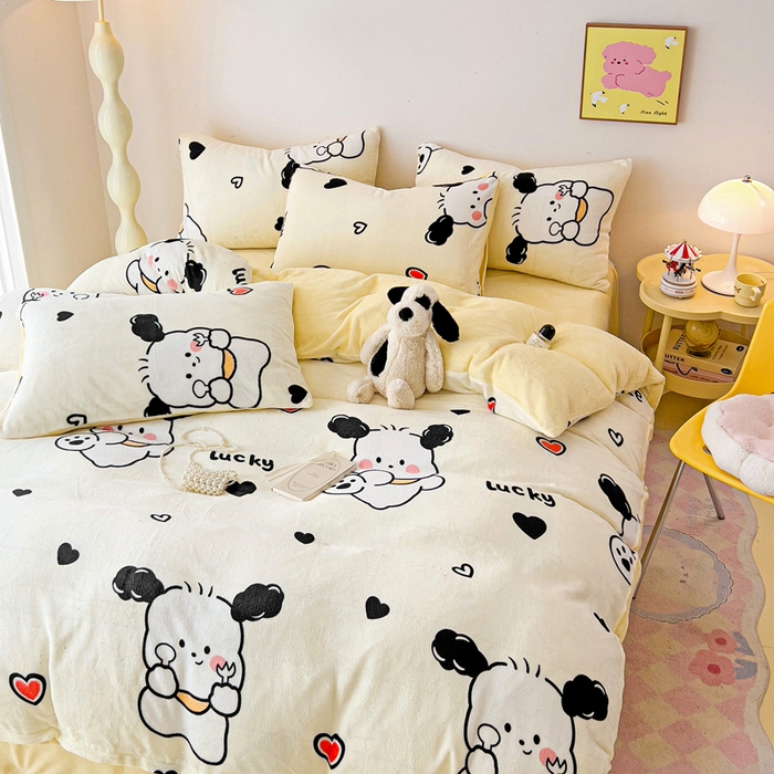 91家纺网 家纺一手货源 找家纺 麦瑞家纺 2025新款印花牛奶绒四件套跑量款 旺旺队