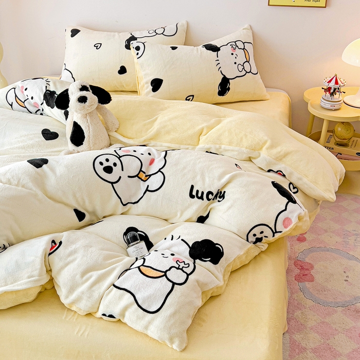 91家纺网 家纺一手货源 找家纺 麦瑞家纺 2025新款印花牛奶绒四件套跑量款 旺旺队