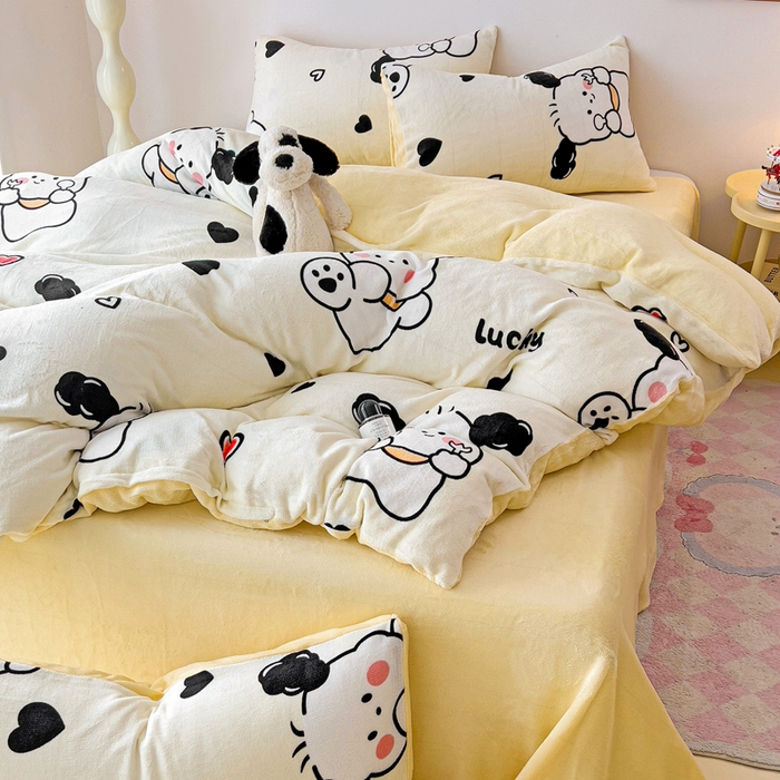 91家纺网 家纺一手货源 找家纺 麦瑞家纺 2025新款印花牛奶绒四件套跑量款 旺旺队