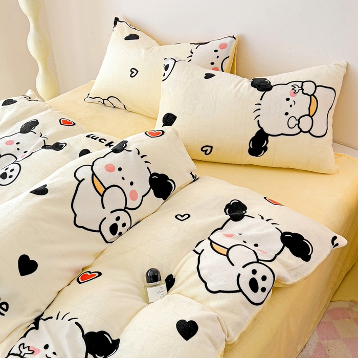 91家纺网 家纺一手货源 找家纺 麦瑞家纺 2025新款印花牛奶绒四件套跑量款 旺旺队