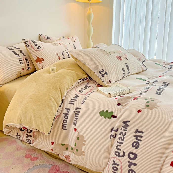 91家纺网 家纺一手货源 找家纺 麦瑞家纺 2025新款印花牛奶绒四件套跑量款 长颈鹿